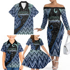 Custom Aotearoa Atua Tangaroa Family Matching Off The Shoulder Long Sleeve Dress and Hawaiian Shirt God Of Ocean Koru Patterns
