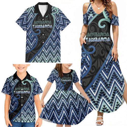 Custom Aotearoa Atua Tangaroa Family Matching Summer Maxi Dress and Hawaiian Shirt God Of Ocean Koru Patterns