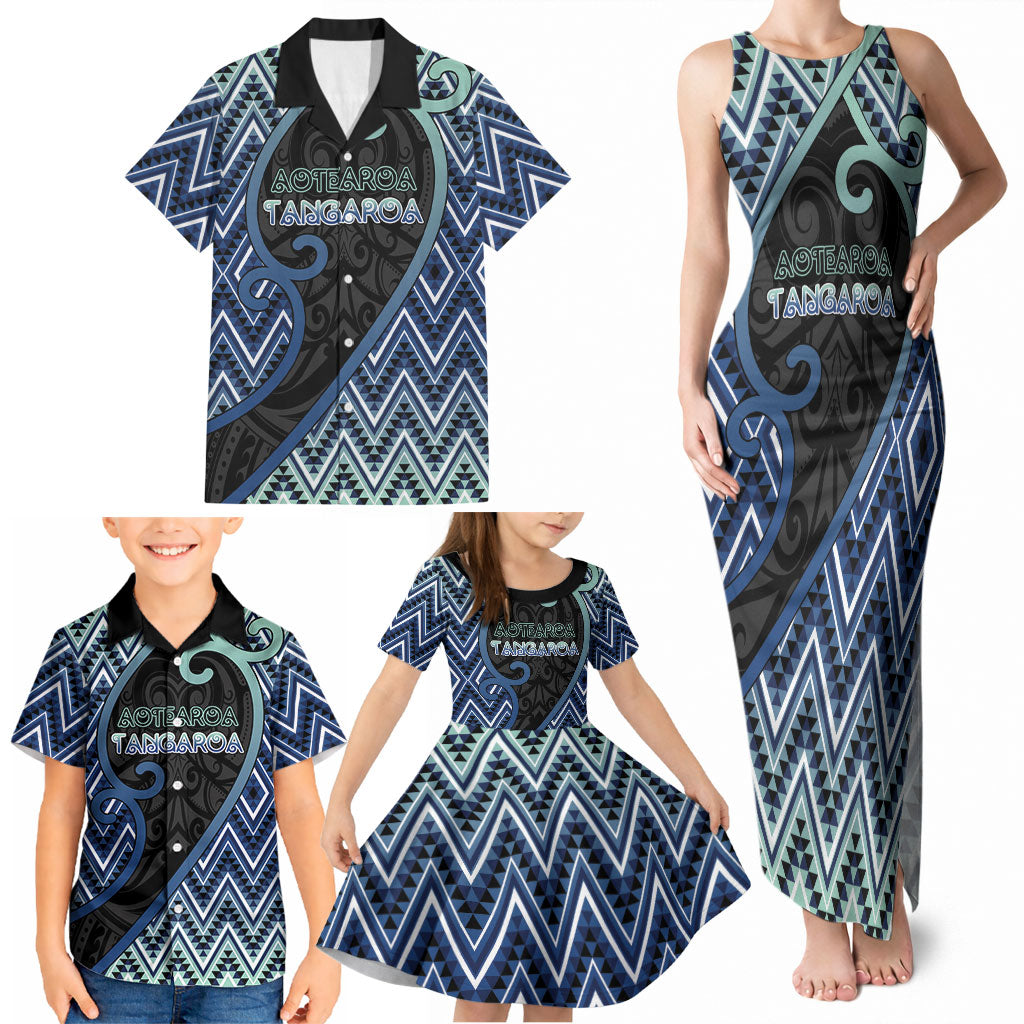 Custom Aotearoa Atua Tangaroa Family Matching Tank Maxi Dress and Hawaiian Shirt God Of Ocean Koru Patterns