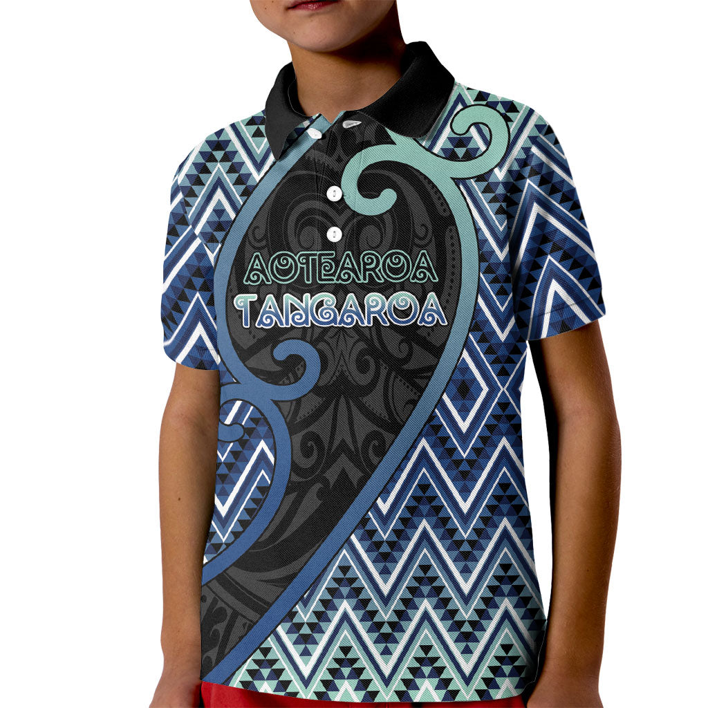 Custom Aotearoa Atua Tangaroa Kid Polo Shirt God Of Ocean Koru Patterns