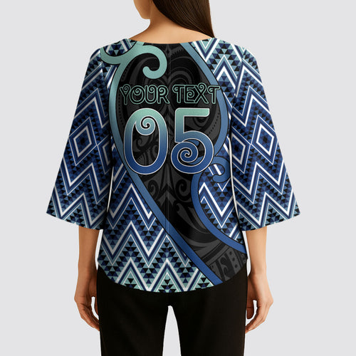 Custom Aotearoa Atua Tangaroa Kimono Sleeve Blouse God Of Ocean Koru Patterns