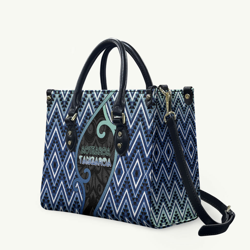 Aotearoa Atua Tangaroa Leather Bag God Of Ocean Koru Patterns