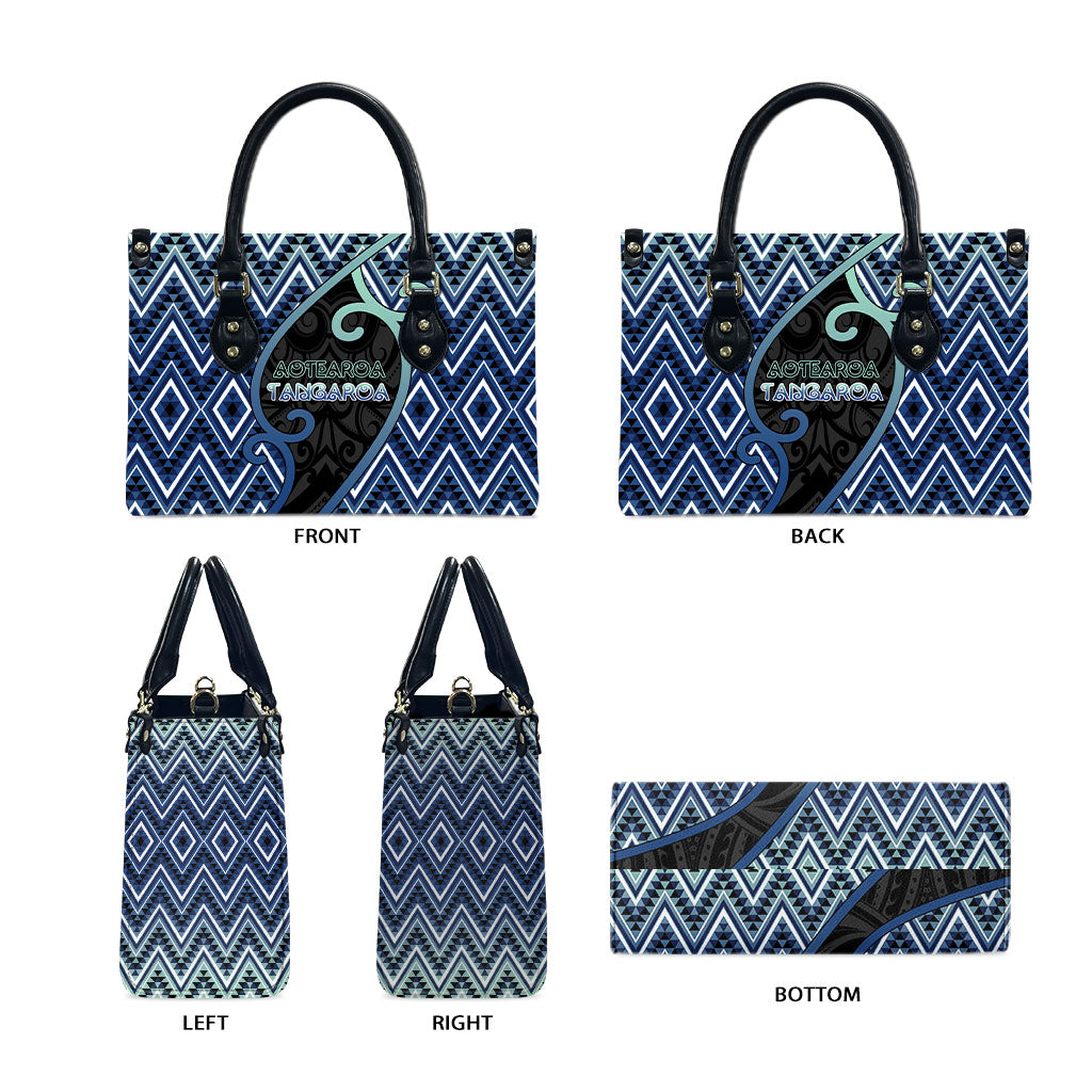 Aotearoa Atua Tangaroa Leather Bag God Of Ocean Koru Patterns