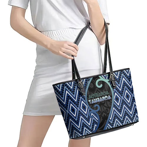 Aotearoa Atua Tangaroa Leather Tote Bag God Of Ocean Koru Patterns