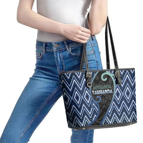 Aotearoa Atua Tangaroa Leather Tote Bag God Of Ocean Koru Patterns