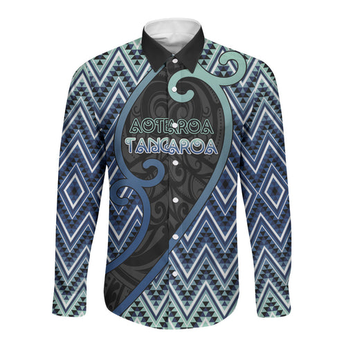 Custom Aotearoa Atua Tangaroa Long Sleeve Button Shirt God Of Ocean Koru Patterns