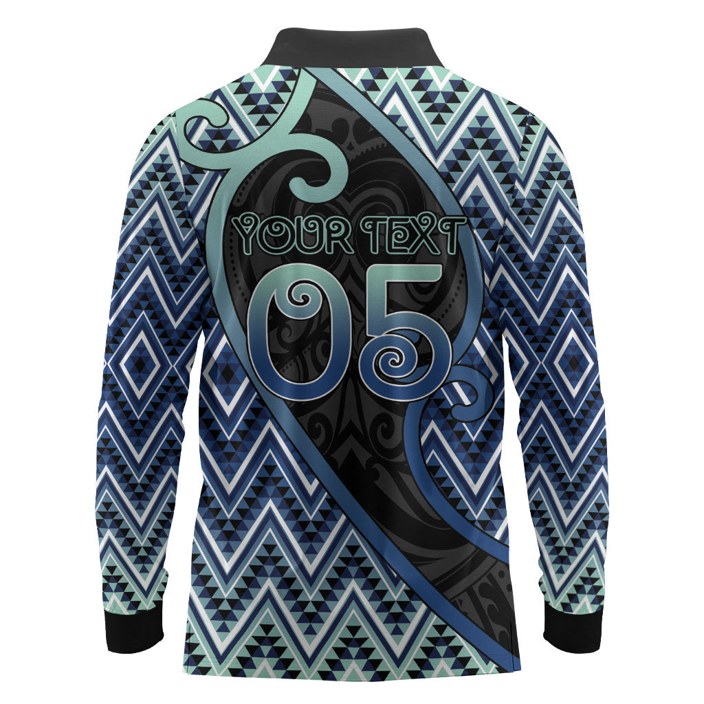 Custom Aotearoa Atua Tangaroa Long Sleeve Polo Shirt God Of Ocean Koru Patterns