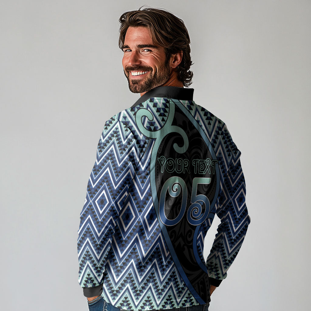 Custom Aotearoa Atua Tangaroa Long Sleeve Polo Shirt God Of Ocean Koru Patterns