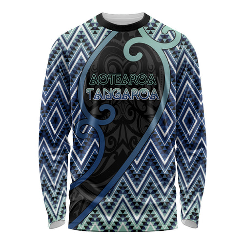 Custom Aotearoa Atua Tangaroa Long Sleeve Shirt God Of Ocean Koru Patterns