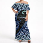 Custom Aotearoa Atua Tangaroa Off Shoulder Maxi Dress God Of Ocean Koru Patterns