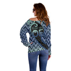 Custom Aotearoa Atua Tangaroa Off Shoulder Sweater God Of Ocean Koru Patterns