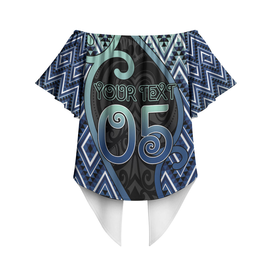 Custom Aotearoa Atua Tangaroa Off Shoulder Wrap Waist Top God Of Ocean Koru Patterns