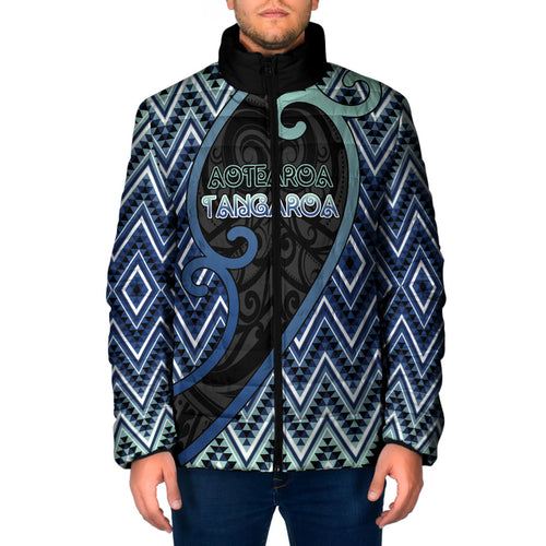 Custom Aotearoa Atua Tangaroa Padded Jacket God Of Ocean Koru Patterns