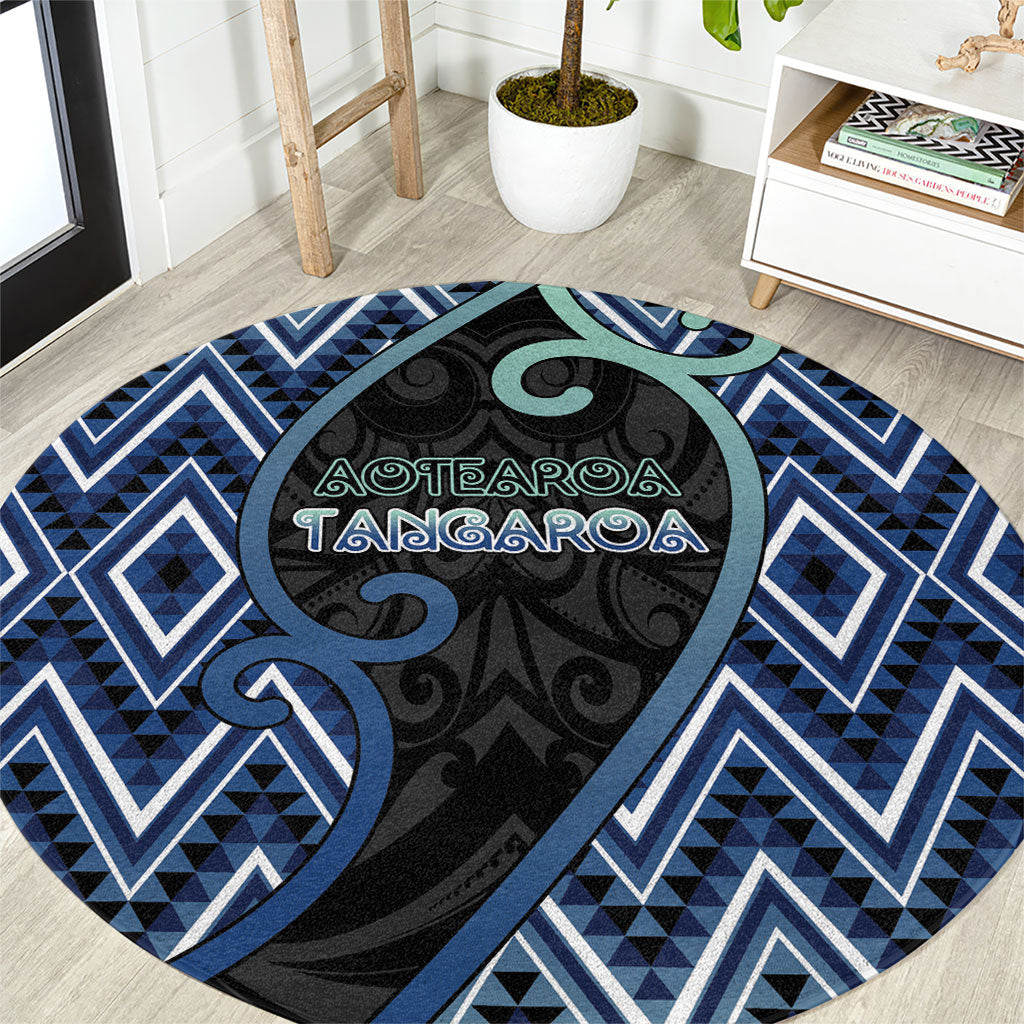 Aotearoa Atua Tangaroa Round Carpet God Of Ocean Koru Patterns