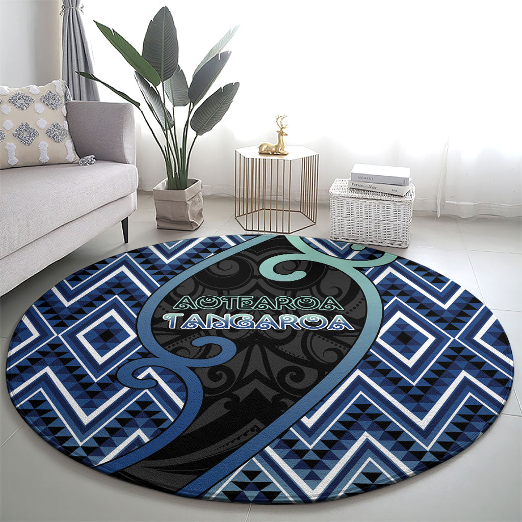 Aotearoa Atua Tangaroa Round Carpet God Of Ocean Koru Patterns