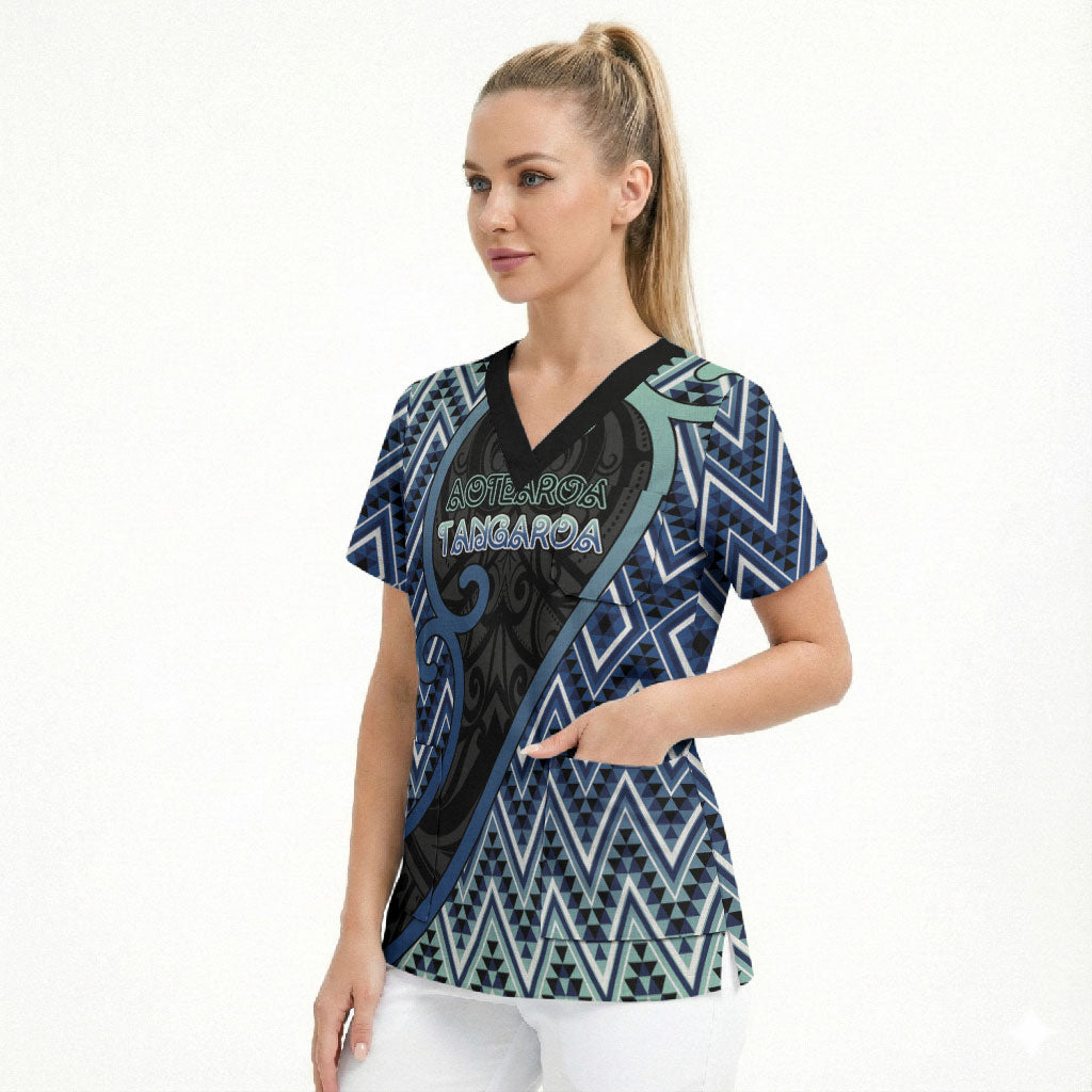 Custom Aotearoa Atua Tangaroa Scrub Top God Of Ocean Koru Patterns