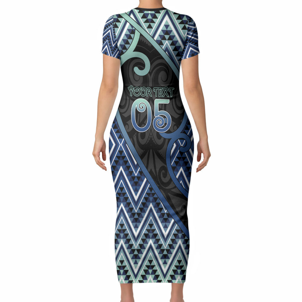 Custom Aotearoa Atua Tangaroa Short Sleeve Bodycon Dress God Of Ocean Koru Patterns