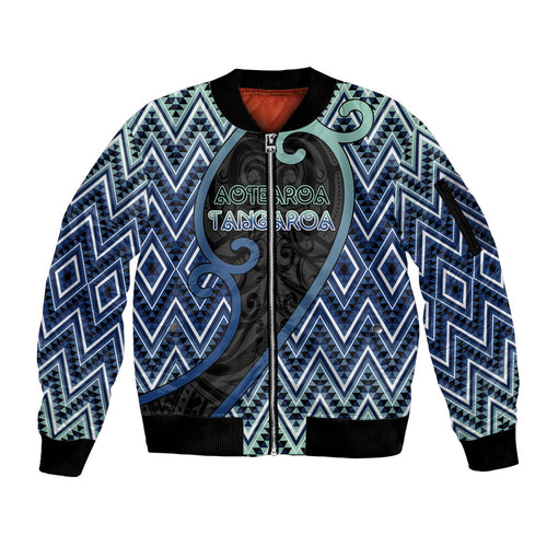 Custom Aotearoa Atua Tangaroa Sleeve Zip Bomber Jacket God Of Ocean Koru Patterns