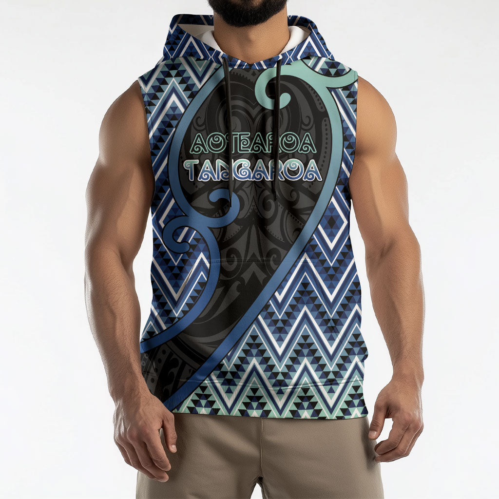 Custom Aotearoa Atua Tangaroa Sleeveless Hoodie God Of Ocean Koru Patterns