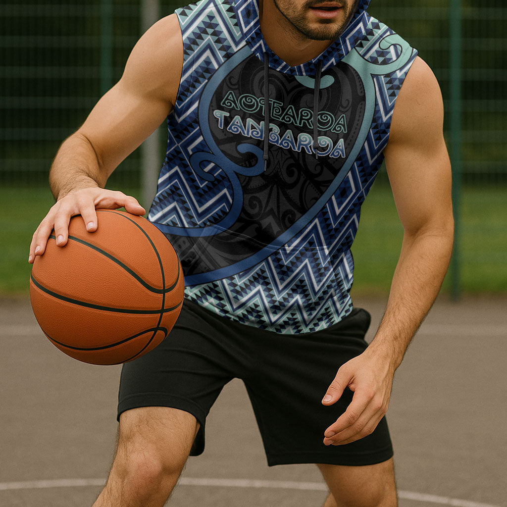 Custom Aotearoa Atua Tangaroa Sleeveless Hoodie God Of Ocean Koru Patterns