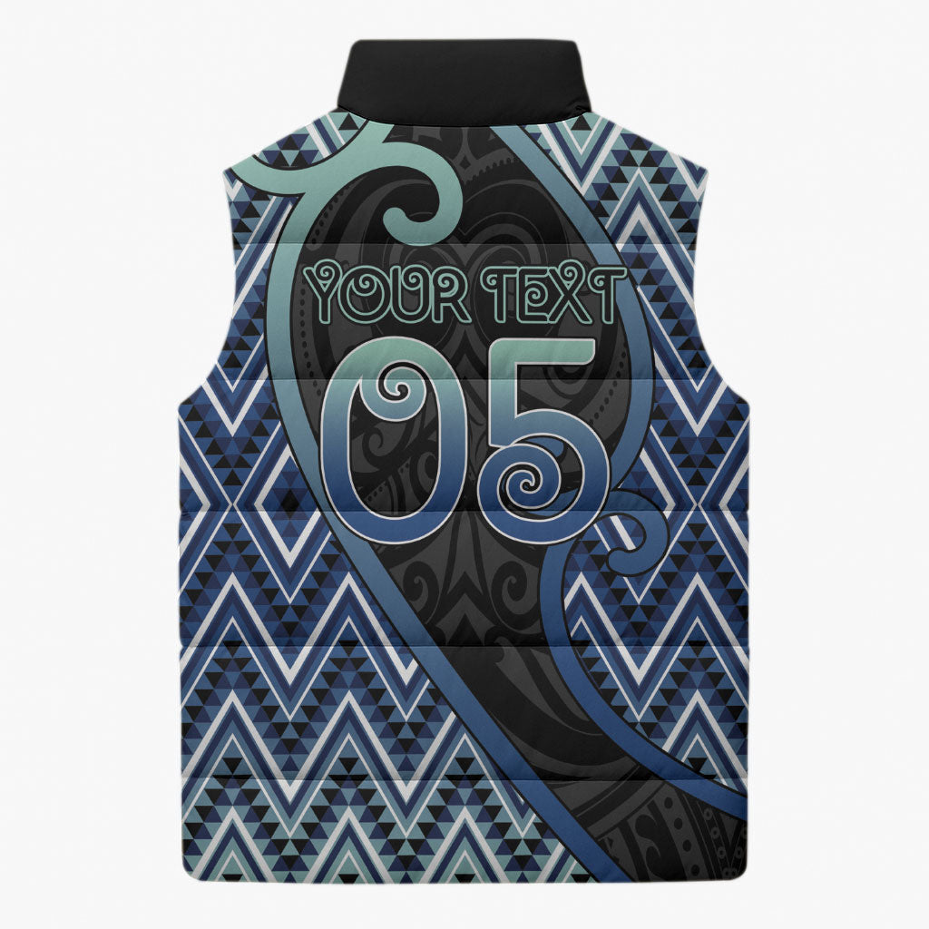Custom Aotearoa Atua Tangaroa Sleeveless Puffer Jacket God Of Ocean Koru Patterns