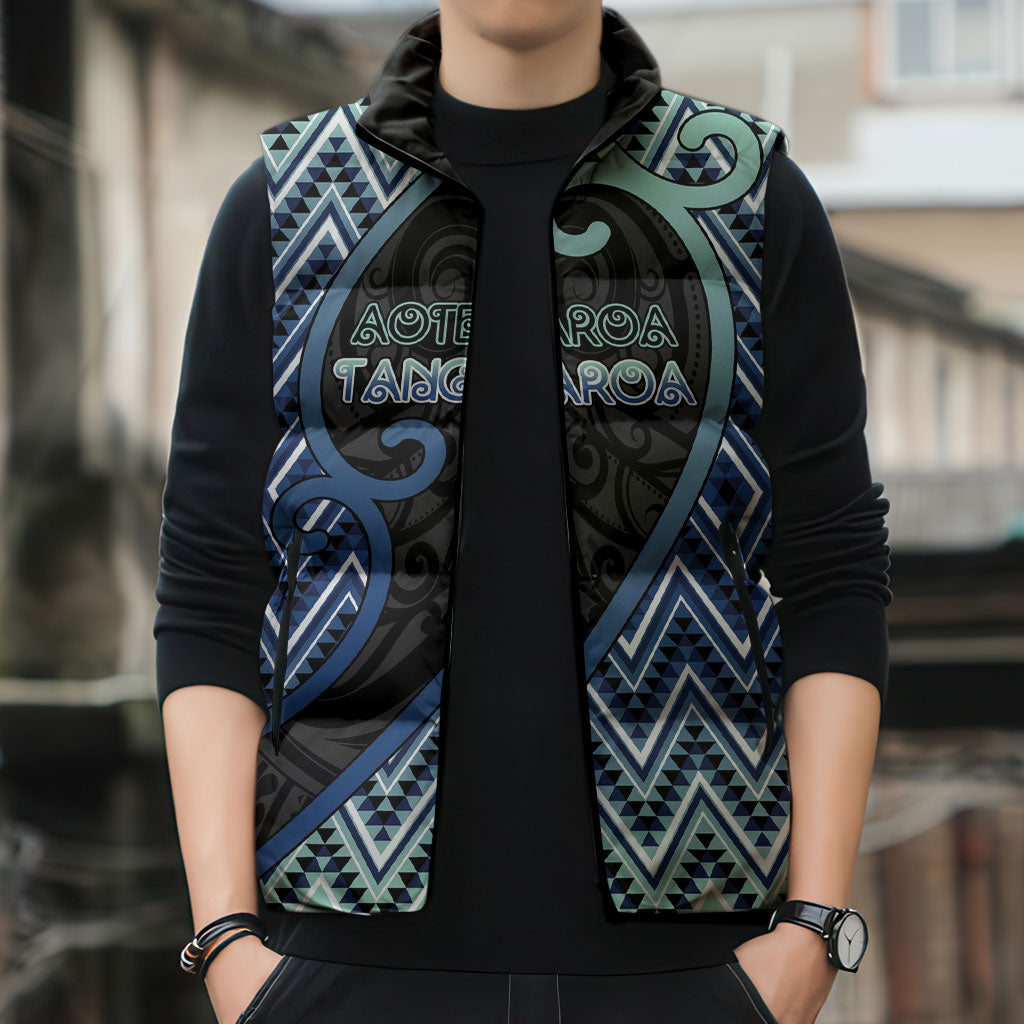 Custom Aotearoa Atua Tangaroa Sleeveless Puffer Jacket God Of Ocean Koru Patterns