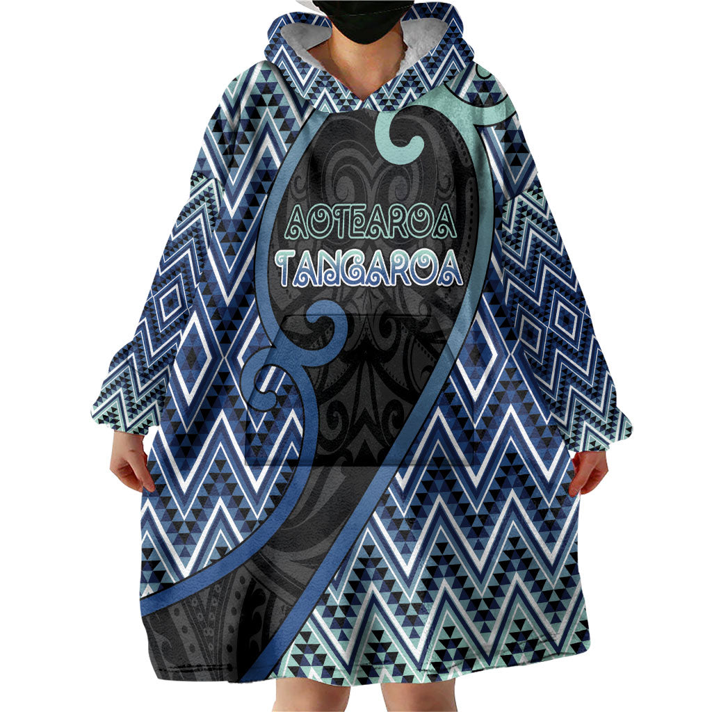 Custom Aotearoa Atua Tangaroa Wearable Blanket Hoodie God Of Ocean Koru Patterns