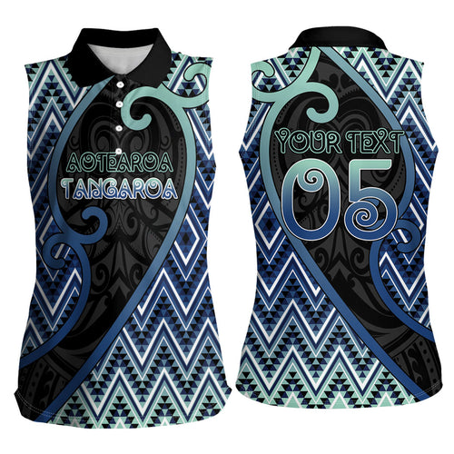 Custom Aotearoa Atua Tangaroa Women Sleeveless Polo Shirt God Of Ocean Koru Patterns