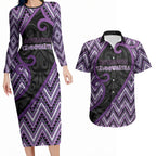 Custom Aotearoa Atua Tawhirimatea Couples Matching Long Sleeve Bodycon Dress and Hawaiian Shirt God Of Storms Koru Patterns