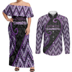 Custom Aotearoa Atua Tawhirimatea Couples Matching Off Shoulder Maxi Dress and Long Sleeve Button Shirt God Of Storms Koru Patterns