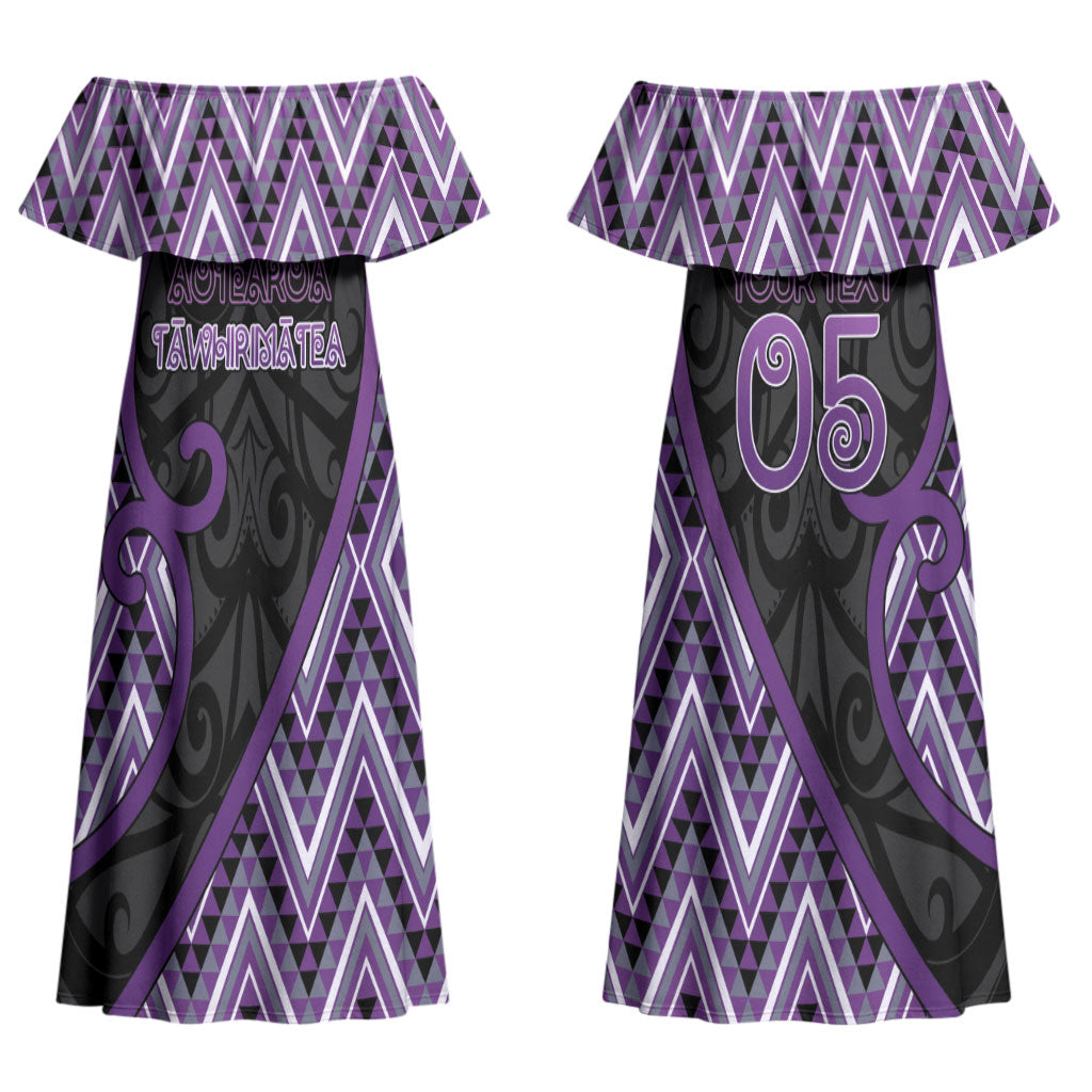 Custom Aotearoa Atua Tawhirimatea Couples Matching Off Shoulder Maxi Dress and Long Sleeve Button Shirt God Of Storms Koru Patterns