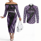 Custom Aotearoa Atua Tawhirimatea Couples Matching Off The Shoulder Long Sleeve Dress and Long Sleeve Button Shirt God Of Storms Koru Patterns