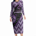 Custom Aotearoa Atua Tawhirimatea Long Sleeve Bodycon Dress God Of Storms Koru Patterns