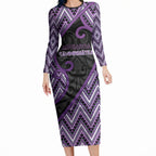 Custom Aotearoa Atua Tawhirimatea Long Sleeve Bodycon Dress God Of Storms Koru Patterns