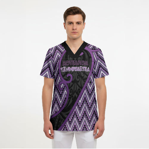 Custom Aotearoa Atua Tawhirimatea Scrub Top God Of Storms Koru Patterns