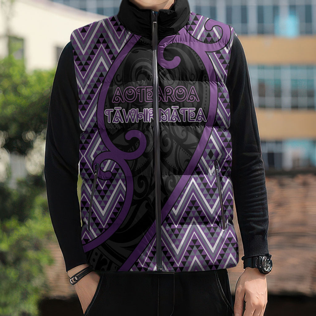Custom Aotearoa Atua Tawhirimatea Sleeveless Puffer Jacket God Of Storms Koru Patterns