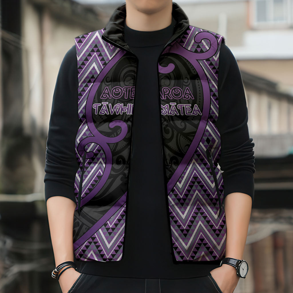 Custom Aotearoa Atua Tawhirimatea Sleeveless Puffer Jacket God Of Storms Koru Patterns