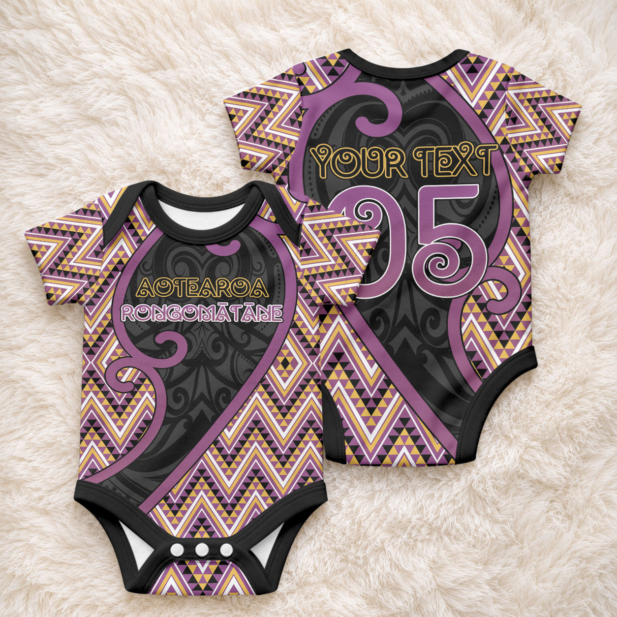 Custom Aotearoa Atua Rongomatane Baby Onesie God Of Cultivated Foods Koru Patterns