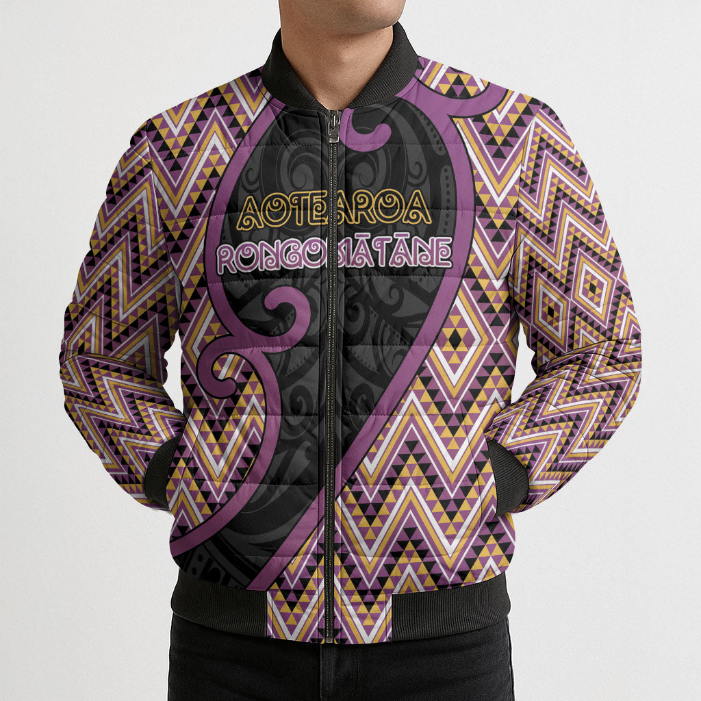 Custom Aotearoa Atua Rongomatane Bomber Puffer Jacket God Of Cultivated Foods Koru Patterns