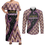 Custom Aotearoa Atua Rongomatane Couples Matching Off Shoulder Maxi Dress and Long Sleeve Button Shirt God Of Cultivated Foods Koru Patterns
