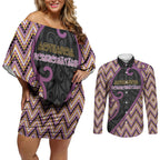 Custom Aotearoa Atua Rongomatane Couples Matching Off Shoulder Short Dress and Long Sleeve Button Shirt God Of Cultivated Foods Koru Patterns