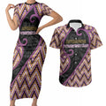 Custom Aotearoa Atua Rongomatane Couples Matching Short Sleeve Bodycon Dress and Hawaiian Shirt God Of Cultivated Foods Koru Patterns