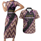 Custom Aotearoa Atua Rongomatane Couples Matching Short Sleeve Bodycon Dress and Hawaiian Shirt God Of Cultivated Foods Koru Patterns