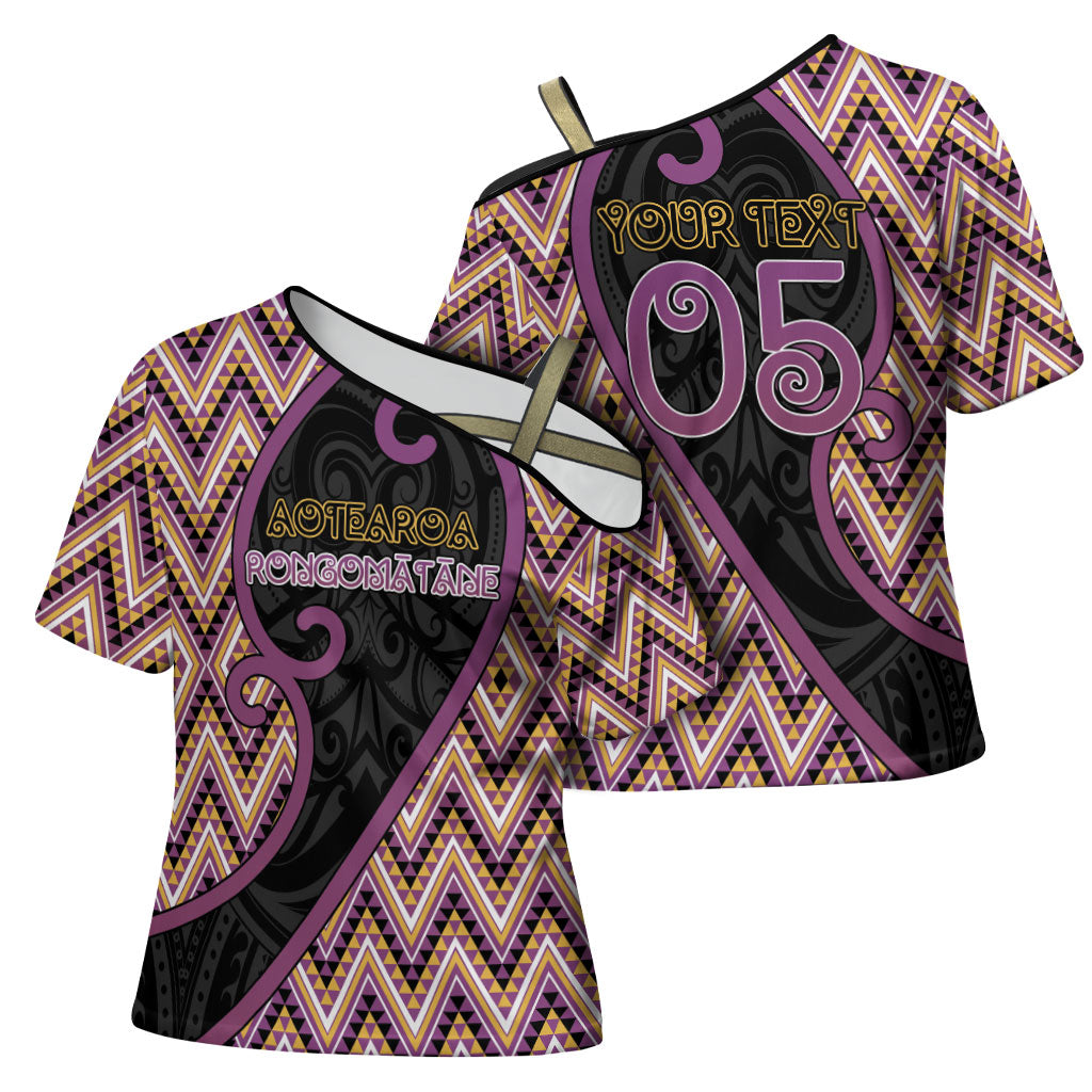 Custom Aotearoa Atua Rongomatane Cross Shoulder Shirt God Of Cultivated Foods Koru Patterns