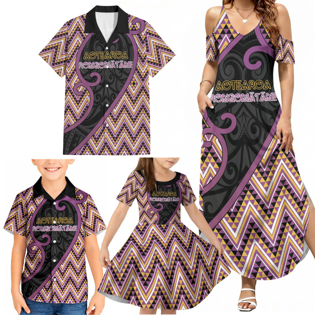 Custom Aotearoa Atua Rongomatane Family Matching Summer Maxi Dress and Hawaiian Shirt God Of Cultivated Foods Koru Patterns