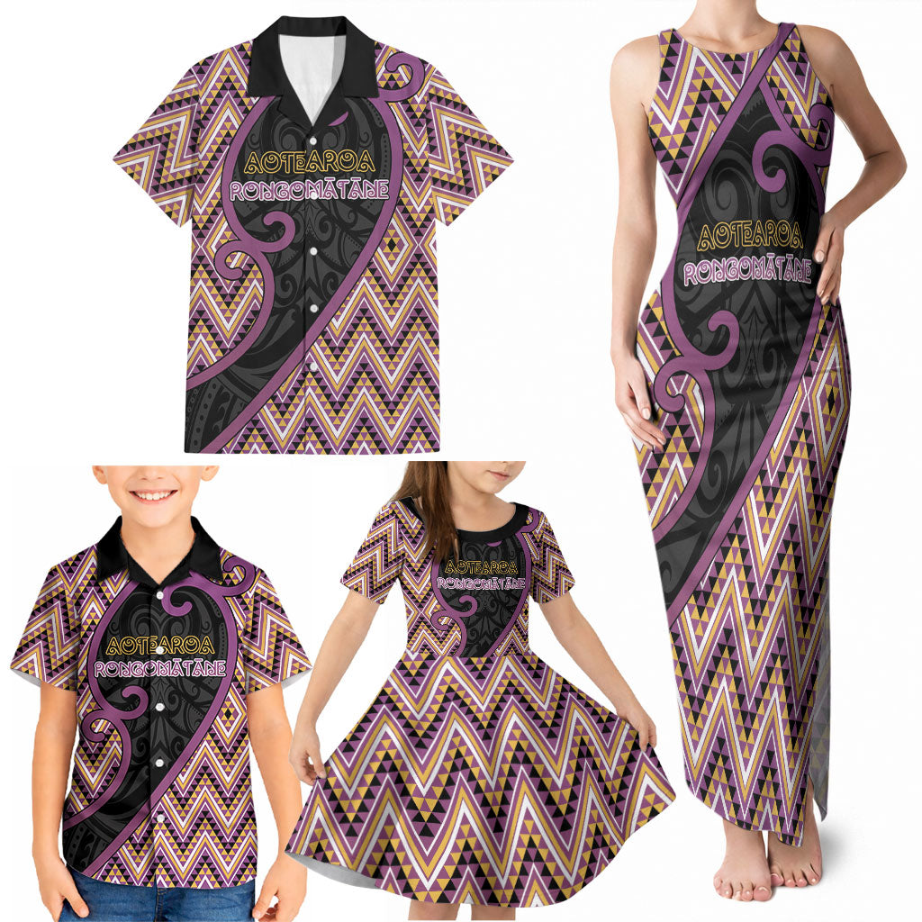 Custom Aotearoa Atua Rongomatane Family Matching Tank Maxi Dress and Hawaiian Shirt God Of Cultivated Foods Koru Patterns