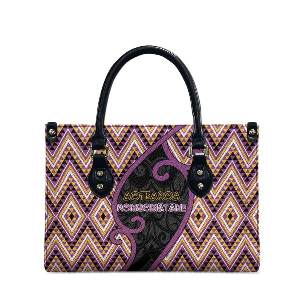 Aotearoa Atua Rongomatane Leather Bag God Of Cultivated Foods Koru Patterns