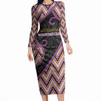Custom Aotearoa Atua Rongomatane Long Sleeve Bodycon Dress God Of Cultivated Foods Koru Patterns