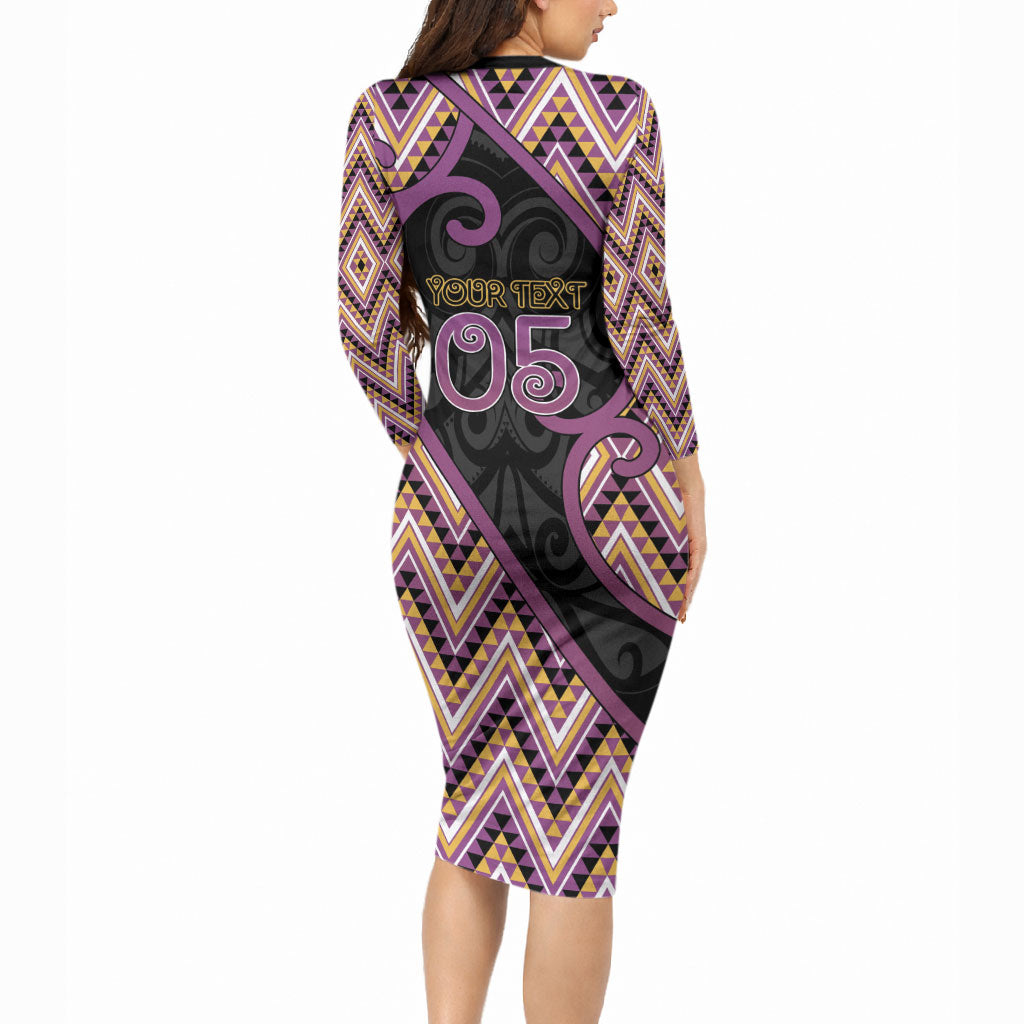 Custom Aotearoa Atua Rongomatane Long Sleeve Bodycon Dress God Of Cultivated Foods Koru Patterns
