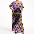 Custom Aotearoa Atua Rongomatane Off Shoulder Maxi Dress God Of Cultivated Foods Koru Patterns